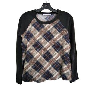 Chris & Carol Black Crew Neck Pullover Raglan Long Sleeve Sweater Top Sz Medium